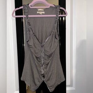 Gray Tank Top w/ Front Ruching and Unique Strap Embellishment